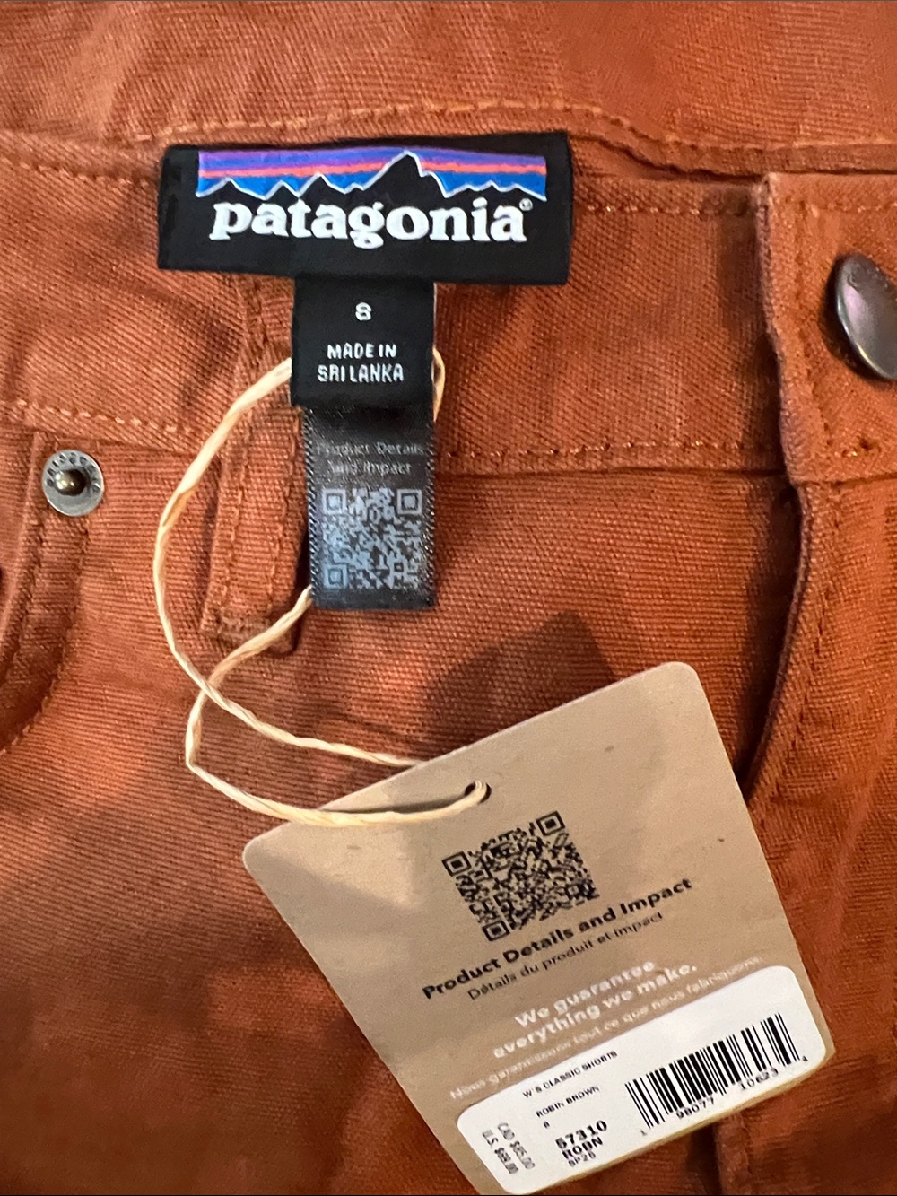 Patagonia Women Classic Shorts SZ 8 Robin Brown Organic Cotton 3.5” Inseam NWT - Picture 4 of 7